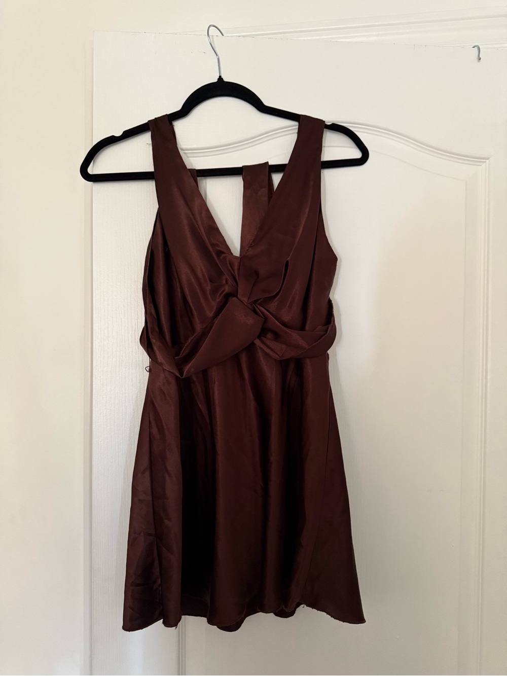Y2K Satin Knot-Front Sleeveless Top in Brown